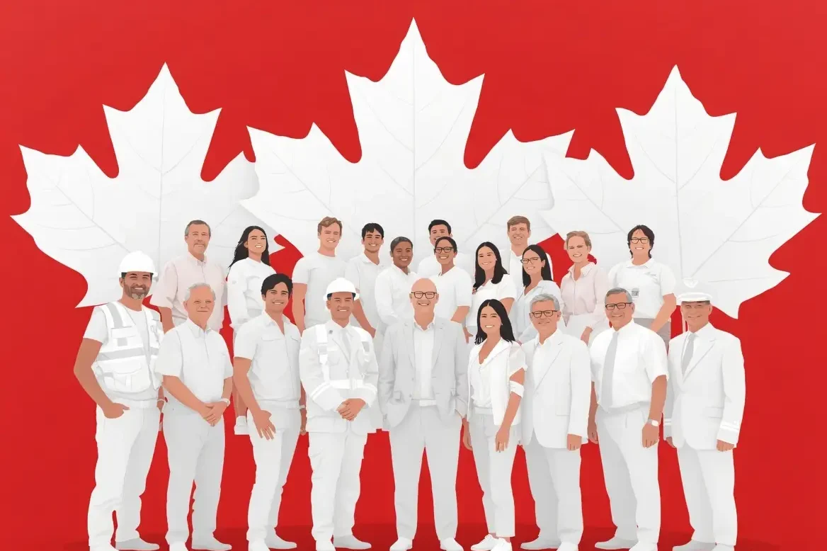 Who Should Target These Categories edited Diverse group of new immigrants and professionals including construction workers, teachers, pilots and business leaders celebrating opportunities in Canada, symbolizing 2026 Express Entry targeted categories
